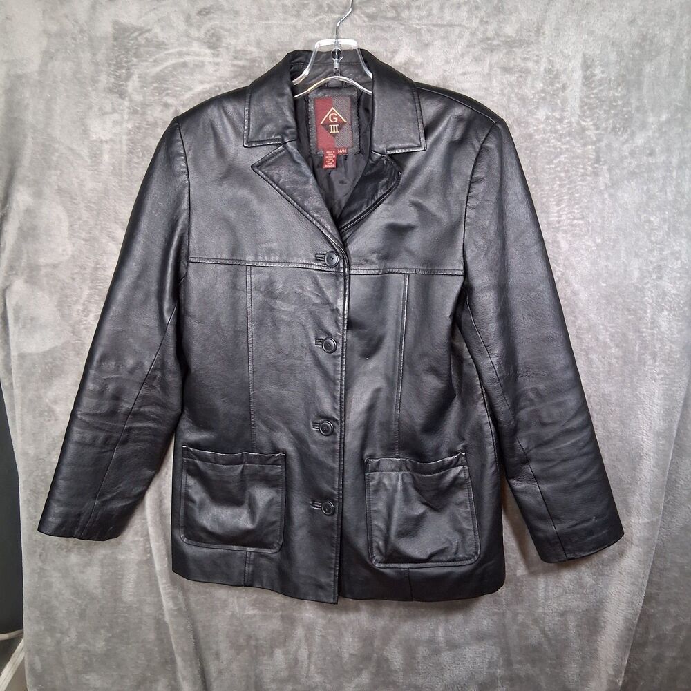 Vintage G lll 100% Leather Shell Jacket Black Mens Medium‎ Quilted 80s 90s